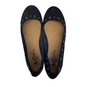 Self Esteem Girls' Black Silver-Tone Grommet Slip On Flat Shoes Size 6